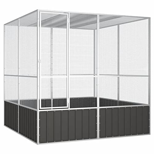 Cosisti Grande Cage Oiseau Volière à Oiseaux Intérieur Exterieur Voliere Exterieur pour Oiseaux Cage Perroquet XXL Acier galvanisé-Anthracite-213.5 x 217.5 x 211.5 cm