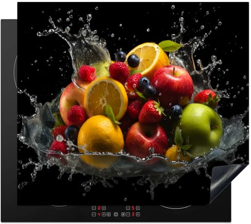 KitchenYeah© Cubre Vitrocerámica - Protector Vitroceramica Induccion 59x52 cm - Tapa Vitroceramica - Protector de Vitroceramica Fruta - Manzana - Naranja - Rojo - Agua