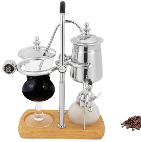 Siphon Balance Kaffebryggare, Siphon kaffebryggare, vakuumkaffebryggare, naturträbas och lockknopp, glas-vakuum-kaffemaskin, extraktionsverktyg för handbryggt kaffe (silver)