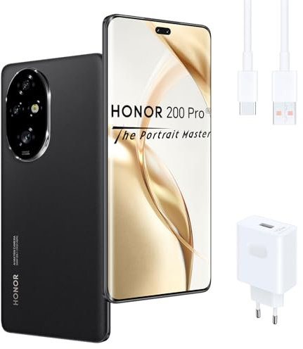 HONOR 200 Pro Smartphone 5G 12GB 512GB, 120Hz 6.78 OLED, Cámara Principal para Retratos de 50 MP, Snapdragon 8s Gen 3, 5200mAh Batería, Android 14, Dual Sim, NFC, Negro