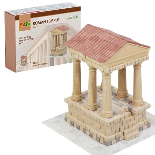 Buroku - Kit de construction romain 390 pièces Temple réel Briques de pierre Encourage STEM et motricité Pour tous Colle incluse