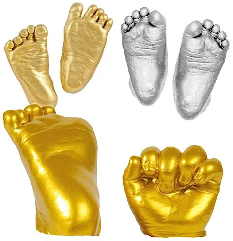ibasenice 3d Gips Handabdruck Satz Hand Und Fußabdruck Selbstgemacht Kit Gipspulver Mit Goldakzent Inklusive Pinsel Für Persönliche Erinnerungen