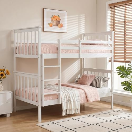Panana Bed Bunk Bed,3ft Wooden Bunk Beds With Ladder Twin Sleeper Kids Bunk Bed,Solid Pine Wood Frame Single Double Bed frame For Kids Children Home,Can Split to 2 Beds (White)