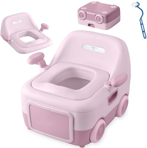 ALMAR Baby Orinal en forma de coche para niños 3 en 1 multifuncion, orinal portatil para bebes, adaptador de wc y taburete alzador aprendizaje para niños vater portatil (Rosa)