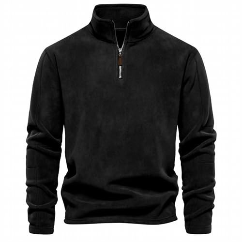 MSIYOW Pull Homme Polaire Hiver Chaud Sweatshirt Zippé Col Roulé Sweat Veste Manteau Automne Pull de Travail (L, A Noir)