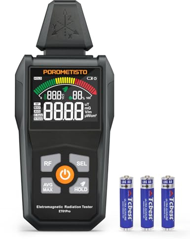 POROMETISTO EMF Meter Radiation Detector, ET01Pro EMF Detector, 5-in-1 Electromagnetic Field & Radio Frequency Detector for Home Use & Office EMF Inspections,Ghost Hunting Equipment