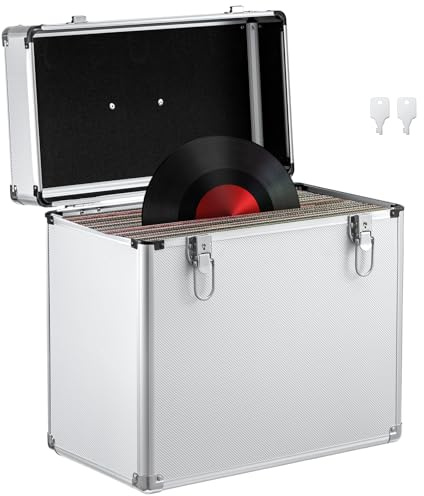 Youyijia Plattenkoffer Schallplattenkoffer LP-Koffer 12 Zoll 50 LP Vinyl Record Schallplatten Aufbewahrungsbox Tragbarer Abschließbarer Vinyl Koffer für die Aufbewahrung Wertvoller Alben
