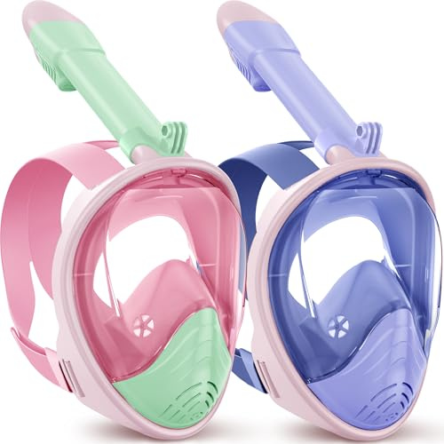 Set di maschere subacquee per bambini, maschera integrale con tecnologia anti-appannamento e anti-perdite, sistema respiratorio, visione grandangolare, con supporto per fotocamera e sacchetto a rete