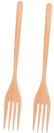 LALADEFIEE 2 forchette in legno fatte a mano, utensili da cucina durevoli per mescolare insalata, servire e cucinare, forchette in legno versatili per la casa e la cucina professionale, effetto legno