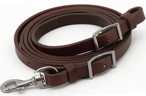 Jeereal Western Roper Rein,Mecates Reins, Round Trail Rein,Stainless Steel Hardware (5/8 x 8' | Harness Leather)