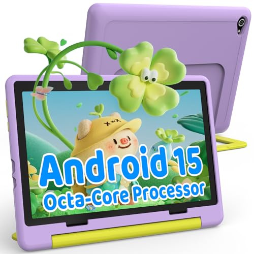 Ainmel Kids Tablet Android 15 per bambini, processore Octa-Core, 20 GB + 64 GB, 5000 mAh, controllo genitoriale, WiFi 6, Bluetooth 5.3, custodia sicura per bambini (viola)