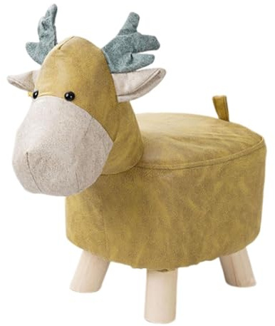 Allayu Tecknad barnpall för barnrum, kombinerar roliga designer med robust konstruktion för daglig användning, stoppad sits, stol med träfot, kraftig dekorativ design, gul, 26x27x50cm
