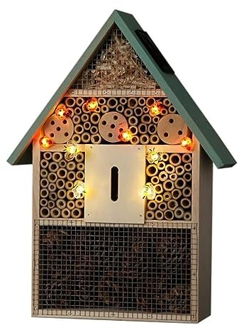 Hotel de insectos con LED blanco cálido para mariquitas y abejas - 30 cm