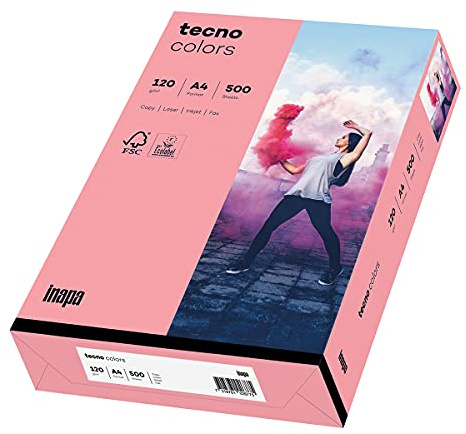 Inapa färgat skrivarpapper, färgglatt papper tecno färger: 120 g/m², A4, 250 ark, rosa