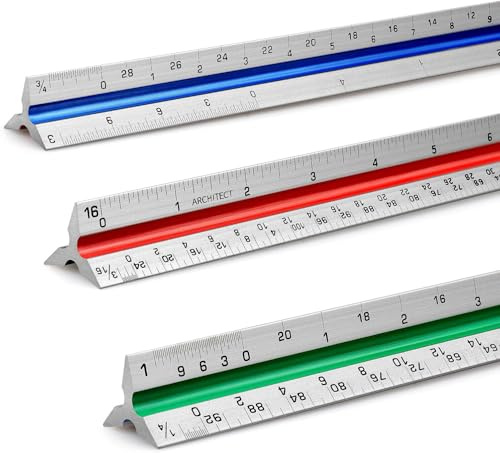 12 Architectural Scale Ruler Aluminum Architect Scale Triangular Scale Ruler for Architects, Draftsman, Students and Engineers, Color-Coded (1 Pack)
