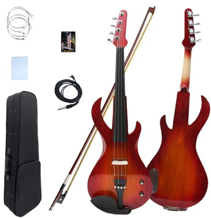 Yinfente Viola eléctrica de 40,6 cm con forma de guitarra de tamaño completo, color marrón con estuche para arco de viola, accesorios de ébano de sonido profesional con cuerpo de madera maciza