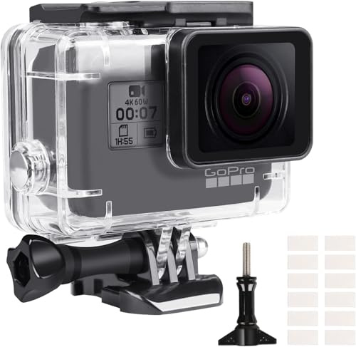 REDTRON Vattentätt husfodral för GoPro Hero 5/6/7, 60M dykskyddshölje för Gopro Hero 5/6/7 svart actionkamera, vattentätt vattenskyddande skyddshölje med snabbkoppling och tumskruv
