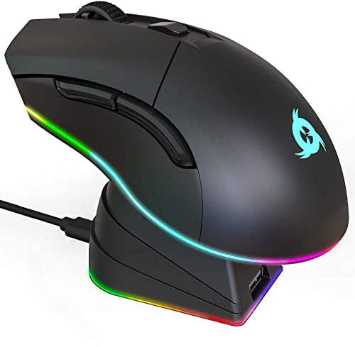 KLIM Blaze Pro Wiederaufladbare kabellose Maus - Gaming Maus mit RGB und Ladestation - Hochpräziser Sensor und langlebiger Akku - Schwarz (Generalüberholt)