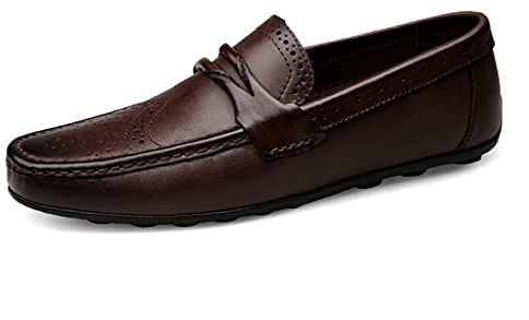 Conducción de Zapatos de mocasín for Hombres for Hombres Brogue Wing Tip Genuine Cuero Redondo Redondo Resistente Flexible Flat Flat TAC para Cualquier Atuendo (Color : Brown, Size : 41 EU)