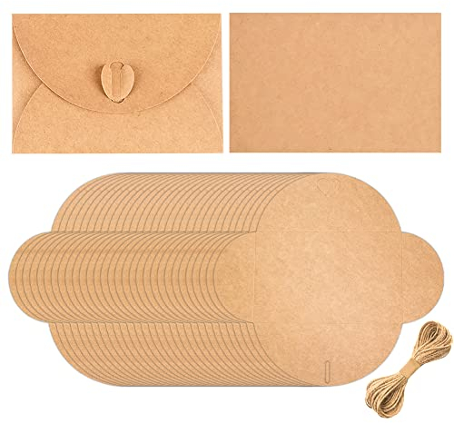 UTRUGAN 50 Stück Kraftpapier Umschläge Großbrief Briefumschläge Geschenkkartenumschläge Retro Kraftpapier-leere Umschläge Kraft-Umschläge mit Jutefaden für Hochzeiten, Promotionen, Weihnachten