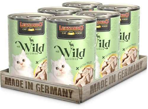 LEONARDO au Gibier + Filet Extra | (6 x 400g) au Gibier + Filet de Poulet Extra | Nourriture Humide en boîte avec Extra Filet | sans céréales et avec Une teneur en Via