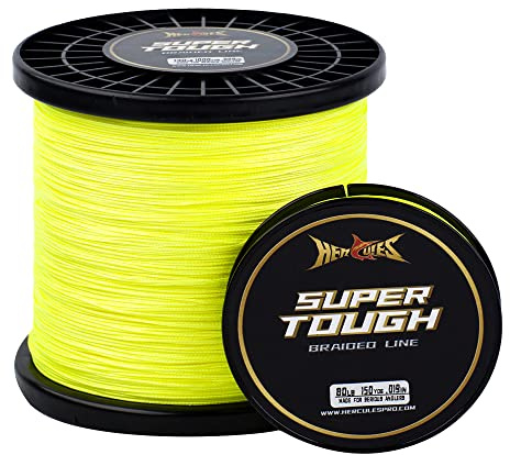 HERCULES Supertuff flätad fiskelina 300 meter fläta fiskelina 3,6 kg test för saltvatten sötvatten PE fläta fiskelina 4 strängar – fluorescerande gul, 3,6 kg, 300 m