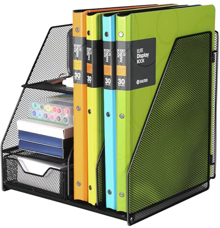 Cinnani Organizer scrivania a 3 livelli in metallo con portapenne in metallo, porta documenti ufficio scrivania, portariviste da scrivania, vassoio inferiore monogrammato per cartelle e riviste