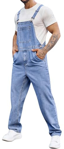 Runcati Men's Denim Bib Overall Jean Romper Trousers Adjustable Strap Workwear Jumpsuit