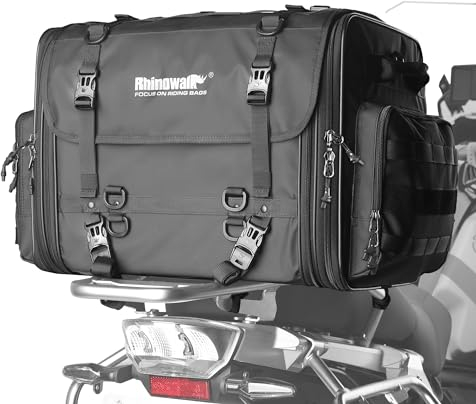 Rhinowalk - Borsa da moto per sedile posteriore, 60-80 l, impermeabile, da sella, da viaggio, espandibile