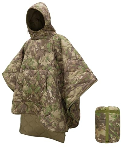 Tongcamo Poncho Liner Hoodie with Pocket Insulated Military Sleeping Bag Water Resistant for Outdoor Camping Travel Survival Hunting Car Emergency