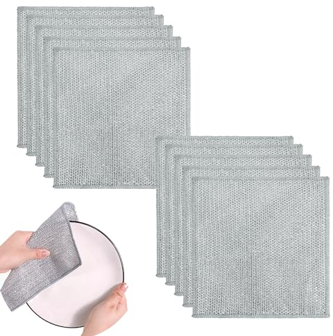 Yolistar 10 Pièces Chiffon Multifonction en Fil Métallique,Torchon en Fil Métallique Épurateur de Vaisselle pour Cuisine,Deux Couches Chiffons de Nettoyage 20x20cm