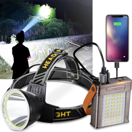 LBJD Lampada frontale a LED ricaricabile super luminosa con batteria separata, fascio largo per visione a lunga distanza, adatto per cappello rigido, campeggio, pesca, uso di emergenza