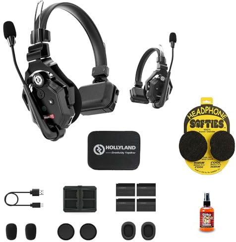 Kellards Hollyland Solidcom C1-2S Full-Duplex Wireless DECT Intercom System with 2 Headsets (1.9 GHz) Bundle with Headphone Softie Earpad Covers and Microphone Sanitizer Spray