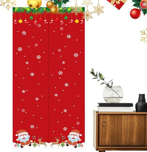 Cortinas de puerta de cocina Navidad, cortinas navideñas para puerta corrediza de vidrio, cortinas térmicas magnéticas | Cortinas opacas de puerta de Navidad para puertas de vidrio aisladas
