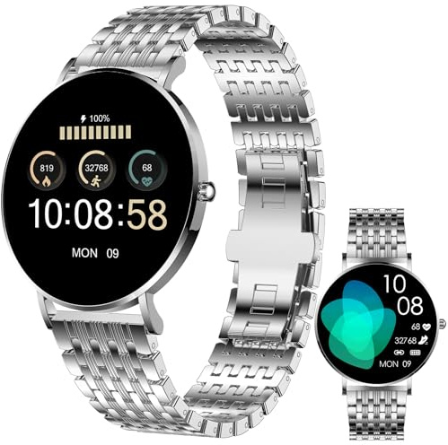 XCOAST SIONA 2 Damen Smartwatch Silber – Elegantes Strickarmband, AMOLED Display, Fitnessuhr mit Herzfrequenz, Blutdruck & SPO₂, 21+Sportmodi, IP68 wasserdicht, 7 Tage Akku, Android & iOS