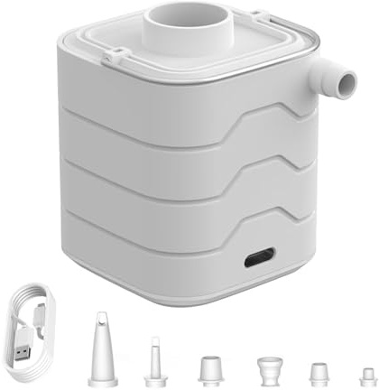 Pompa ad aria elettrica – Pompa di sgonfiaggio veloce per piscina, galleggianti per piscina, pompa galleggiante portatile con ugelli luminosi da campeggio a LED, piccola pompa ad aria per materassi ad