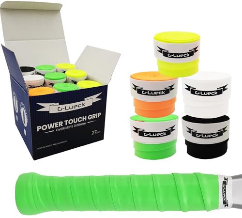 G-Lueck 27er Set Tennis Premium Overgrip Power Touch - Hoher Grip, Lange Haltbarkeit - 0,60mm Stärke | Griffband für Padel, Squash, Badminton Schläger | Anti-Rutsch (Gemischte Farben)