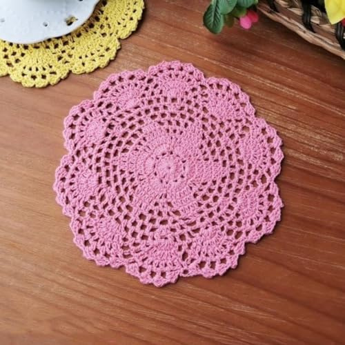Blausky 2 stycken runda broderade bordsmattor, virkade dukar, spetsiga bordstabletter små virkade bordslöpare bomull underlägg, bordsdukar för koppar tallrikar tallrikar vaser antik, 20 cm, mörkrosa