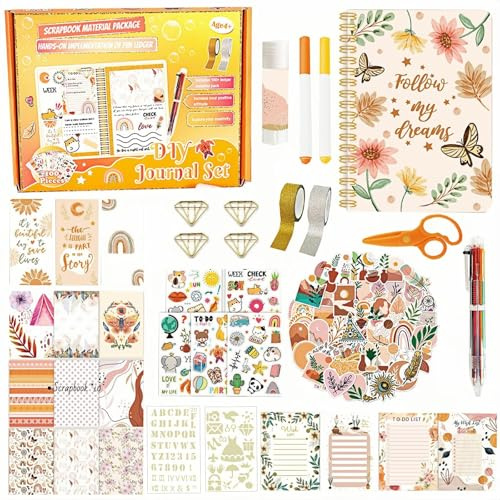 ROEOWENE 155 PCS Journal Kit diy Scrapbooking Materiales Pegatinas Vintage Scrapbooking Papeles Papeleria Aesthetic Diario Album Scrapbook Manualidades Regalos Mujeres Adolescentes-Bohemio