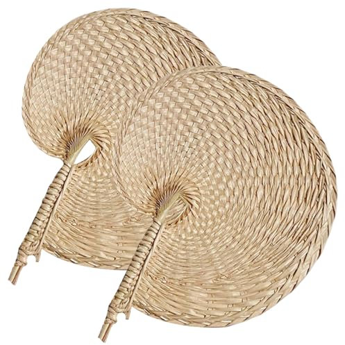 Liummrcy Bamboo Fans, 2PCS Natural Palm Leaf Hand Fans, Bohemian Conch Shape Raffia Fans Weaving Fans for Summer Cooling Wall Decor Wedding Party