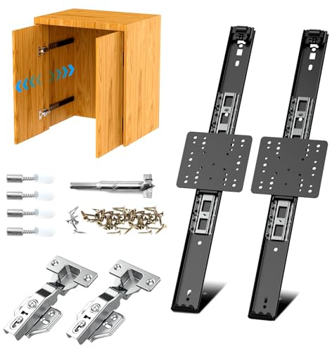 Sliding Hidden Door Track, Pocket Door Hardware, Smooth Gliding Pocket Slides with Hinges for Cabinet and Recessed Doors (Black, 16inch-1set)