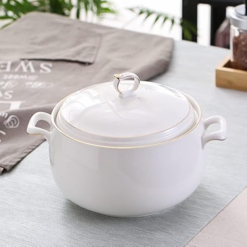 Keramisk Soppterrin Med Lock, 3l Serveringsterrin Med Stor Kapacitet Med Dubbla Handtag För Kök, Porslin, Azalea Med Guldkant, Mikrovågsugn Och Diskmaskin, Type2