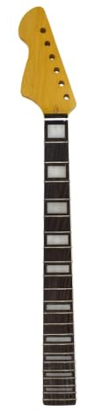 WUQIMUSC Vänster hand gitarr hals ersättning för 22 band, 64,8 cm – lönn med greppbräde i rosenträ, skruvklack, gul glansig finish (blockinlägg)