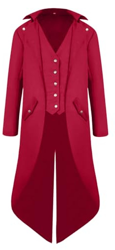 QEKFDOV Men's Steampunk Tailcoat,Medieval Gothic Victorian Frock Coat,Vintage Tailcoat Jacket Halloween Cosplay Costume (red, 2XL)