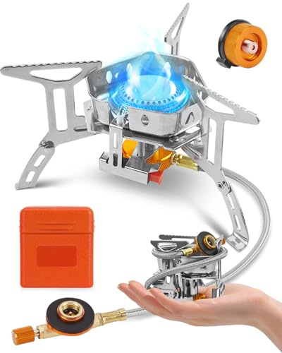 Portable Camping Gas Stove, Windproof 3500W Burner with Piezo Ignition, Adapters for Outdoor BBQs Cooking Hiking Camping and Picnics (silver)