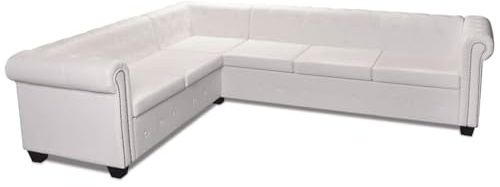 Genérico Sofá de Esquina Chesterfield 6 plazas Cuero Artificial Blanco,Mobiliario,Sofás-243616