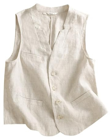 MINTLIMIT Women's Linen Vest Casual Sleeveless Button Down Blazer Tank Top Lightweight Jacket Waistcoat Vest