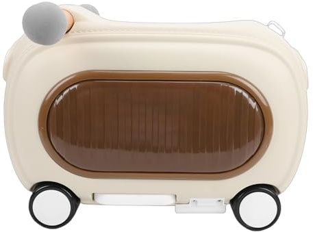AMONIDA Ride On Bagage, 20L Rullande Resväska för SmåBarn med Hjul Musikljus, Multi Modes Anti Tipping Reseväska för Barn, med Koppel Axelrem 90° Fällbart Fotstöd (Beige)