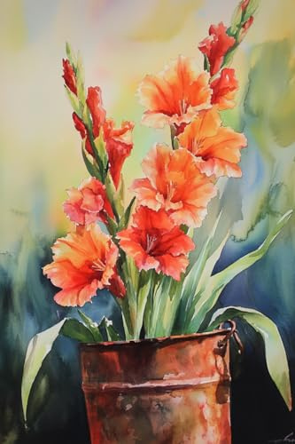 Gladiolus Flowers in The Iron Bucket 1000 Pieces Puzzle for Adults, Educational Intellectual Jigsaw Puzzle,Flowers Fantasy Puzzles for Adults Fun Game 20 * 28.8 Inch