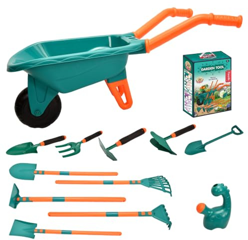 Sxnmmweu Brouette pour enfants - 13 pièces - Avec brouette enfant, pelle, râteau, arrosoir, outils de jardin pour enfants, outils de jardin et jouets de sable pour jardin et plage